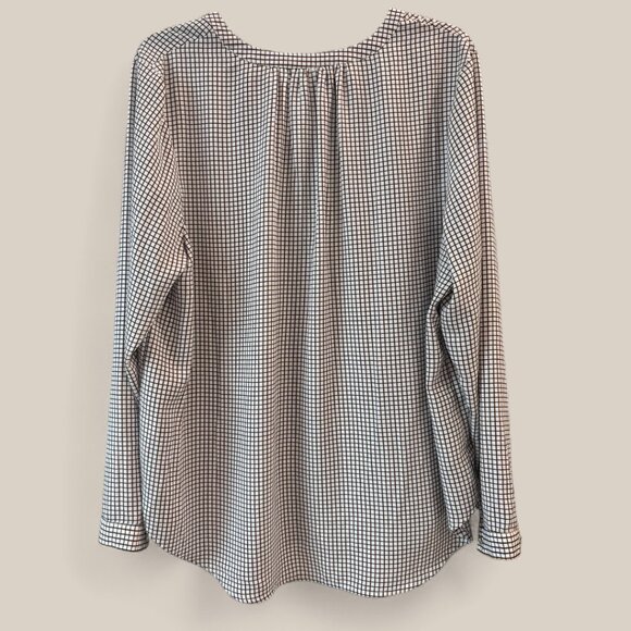 Liz Claiborne Brown Black Ivory Grid Check Long Sleeve Blouse Size XL - Picture 8 of 10